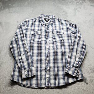 Ocean Current Long Sleeve Button Up Plaid Shirt Blue White Black Men Sz M